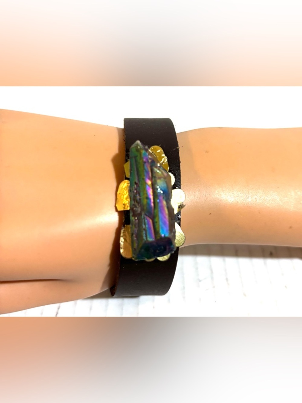 Leather with Iridescent Crystal Accent